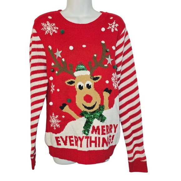 No Boundaries Size L Merry Everything Long Sleeve Christmas Sweater with Bells R - Picture 1 of 7